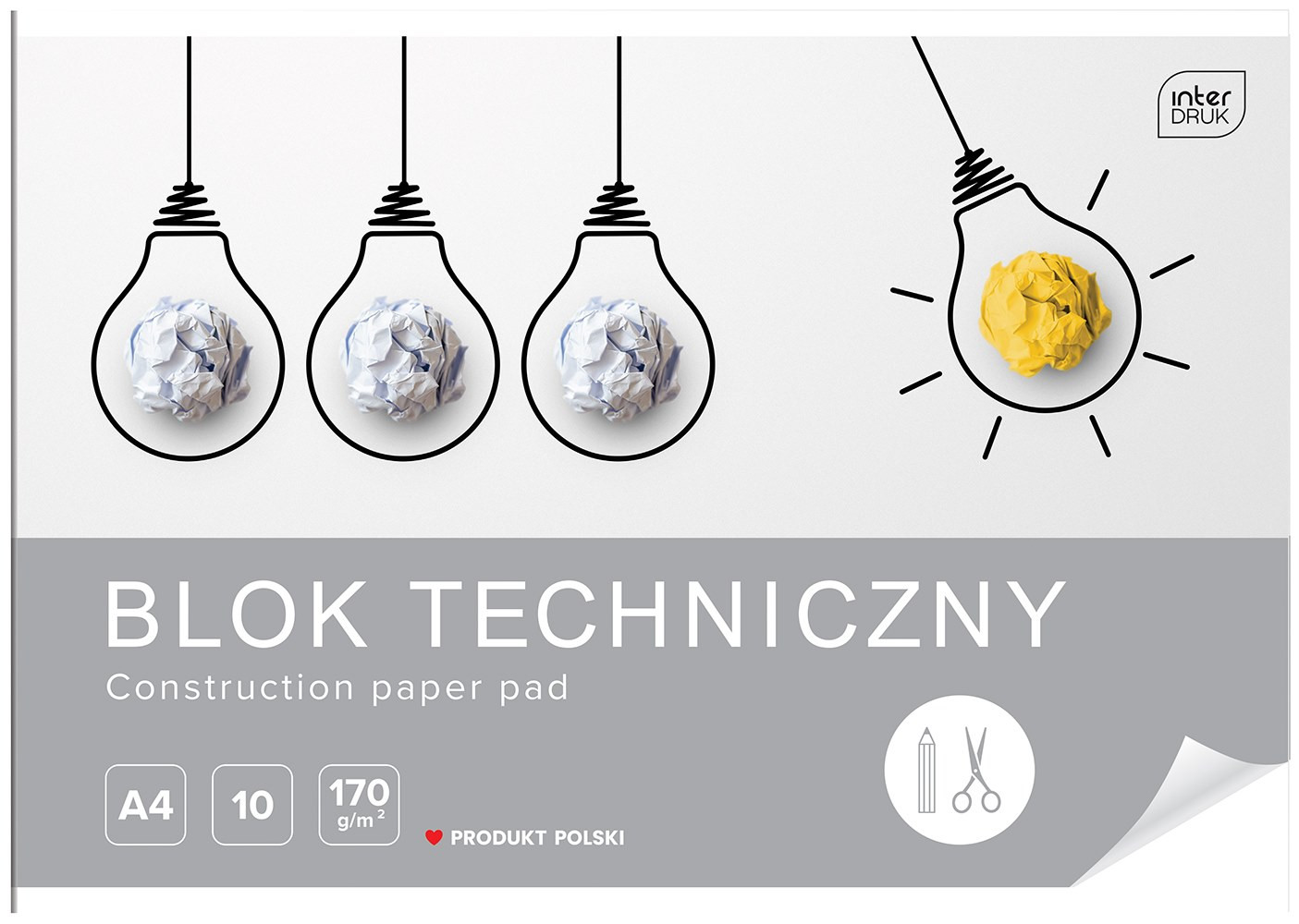 Blok techniczny A4/170g biały 10 kartek Interdruk